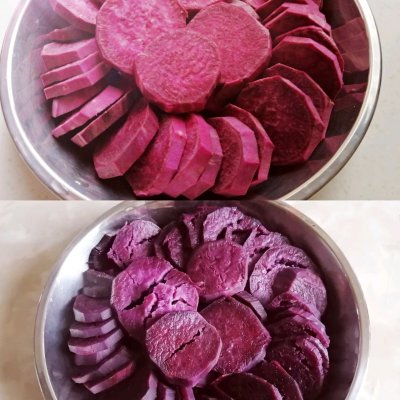 #名厨汁味，圆中秋美味#紫薯双色开花馒头，好看又好吃